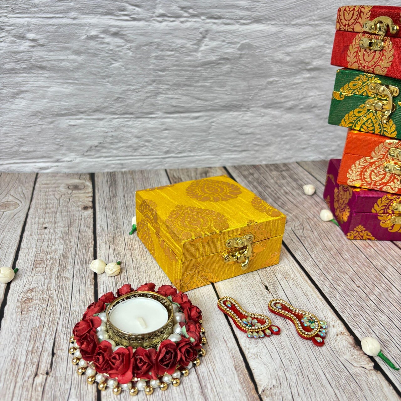 Diwali Gift Hamper Indian Festival Premium Deepawali Return Gift Box with Candle Holder Lakshmi Feet Navratri Thanksgiving Hampers for Employees Friends Relatives - Corporate Gifts
